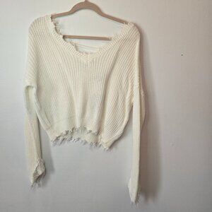 Cream distressed sweater